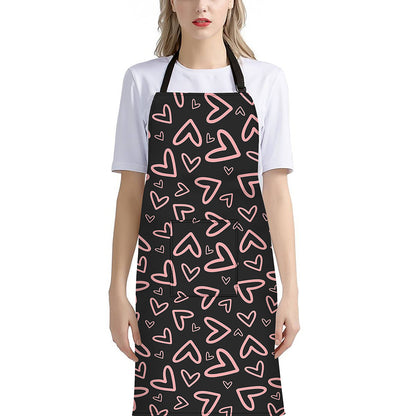 Cute Pink Heart Pattern Print Bib Apron With Pocket