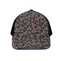 Cute Pink Heart Pattern Print Black Mesh Trucker Hat