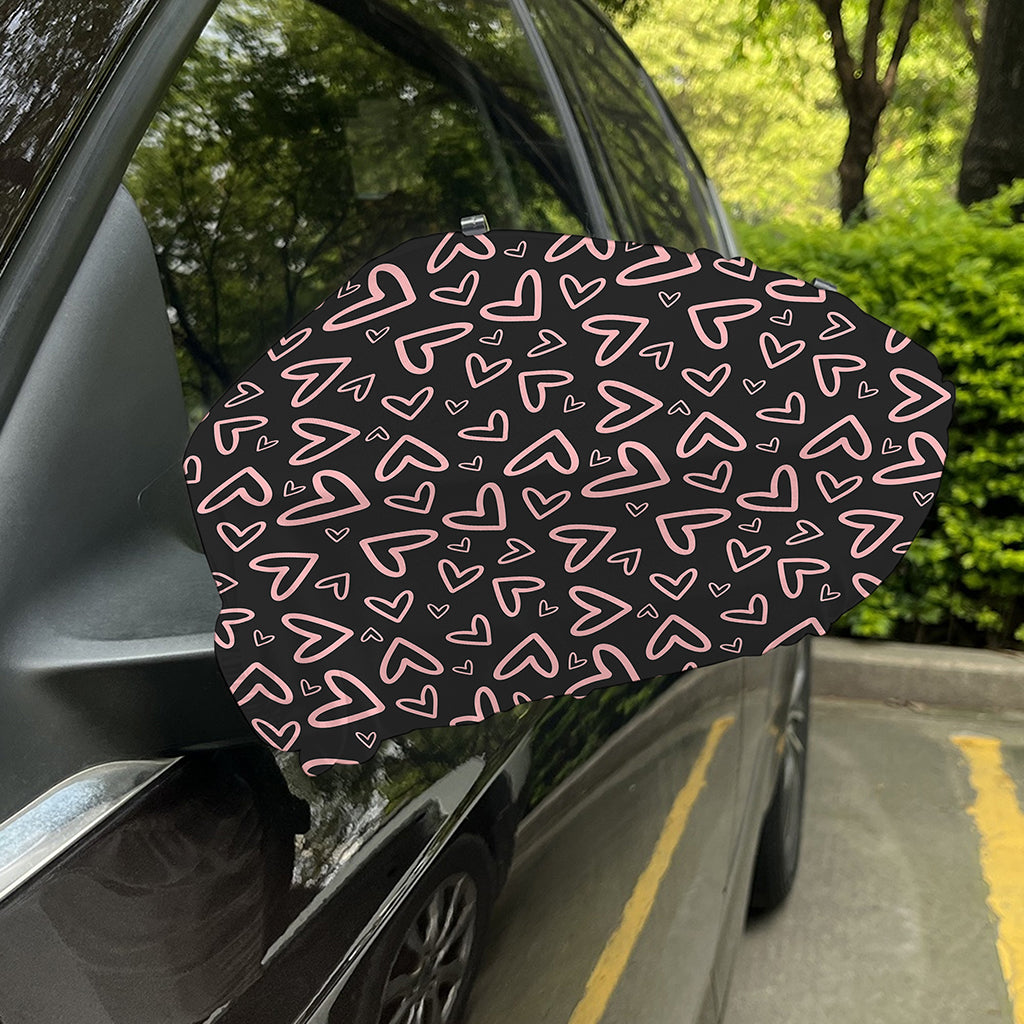 Cute Pink Heart Pattern Print Car Side Mirror Covers