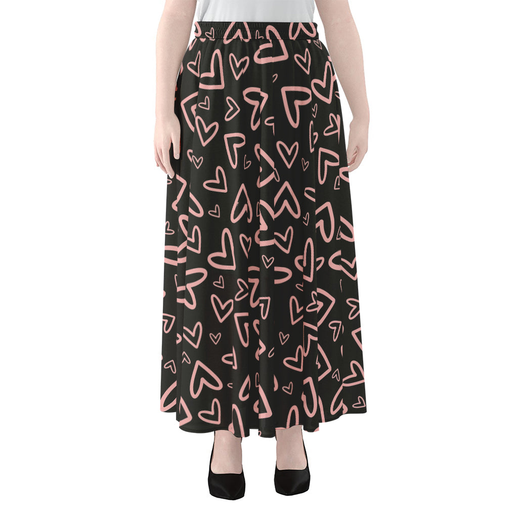 Cute Pink Heart Pattern Print Chiffon Maxi Skirt