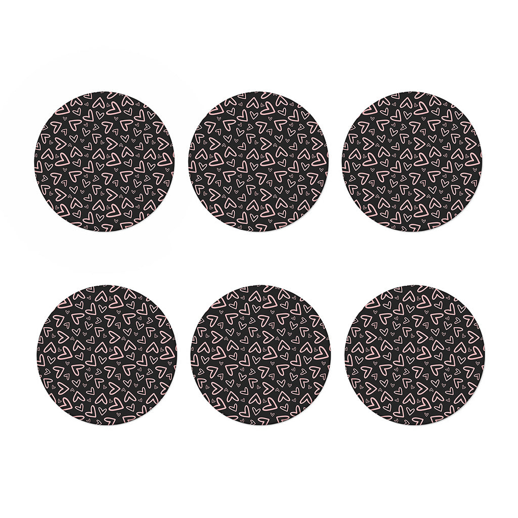 Cute Pink Heart Pattern Print Coaster Set