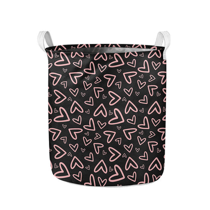 Cute Pink Heart Pattern Print Collapsible Laundry Basket