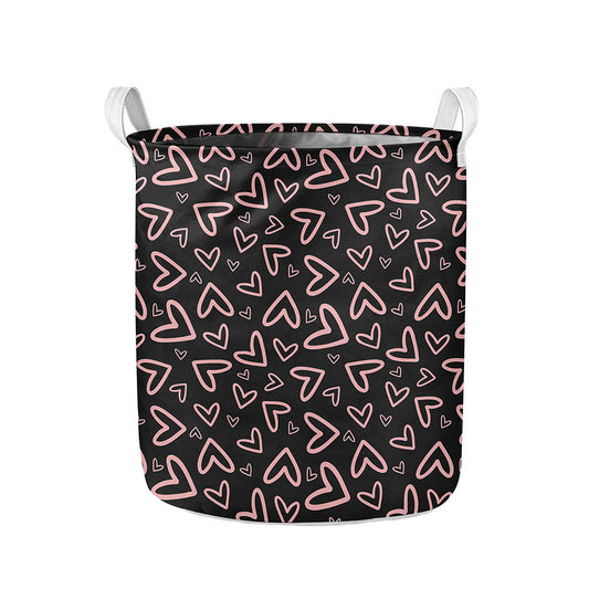 Cute Pink Heart Pattern Print Collapsible Laundry Basket