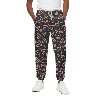 Cute Pink Heart Pattern Print Cotton Pants