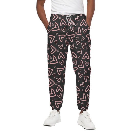 Cute Pink Heart Pattern Print Cotton Pants