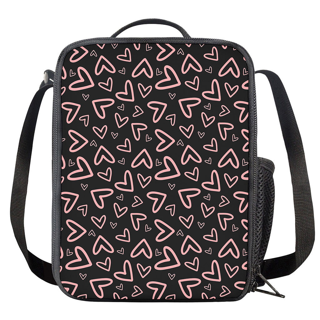Cute Pink Heart Pattern Print Crossbody Lunch Bag