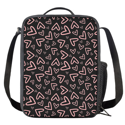 Cute Pink Heart Pattern Print Crossbody Lunch Bag