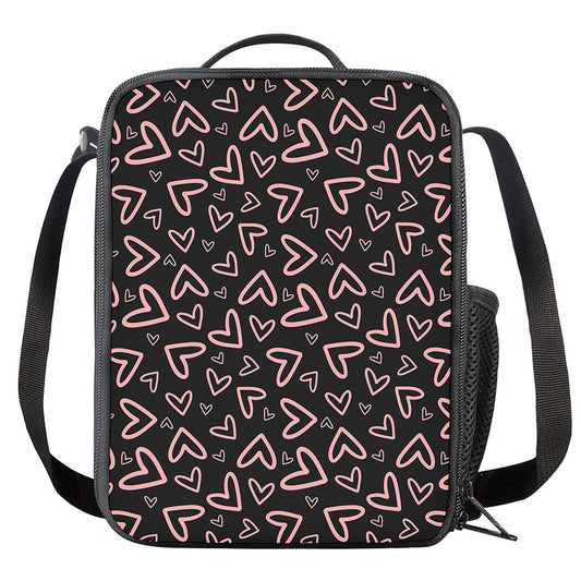 Cute Pink Heart Pattern Print Crossbody Lunch Bag