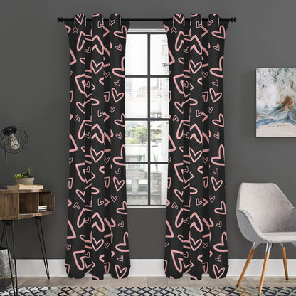 Cute Pink Heart Pattern Print Curtain
