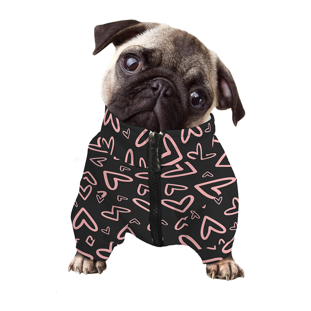 Cute Pink Heart Pattern Print Dog Zip Up Jacket