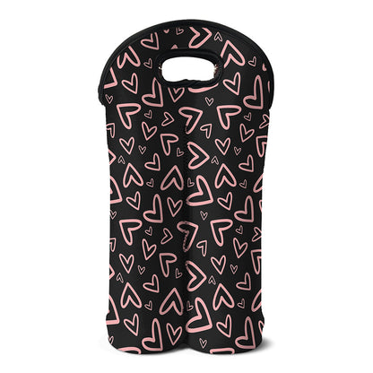 Cute Pink Heart Pattern Print Double Neoprene Wine Tote