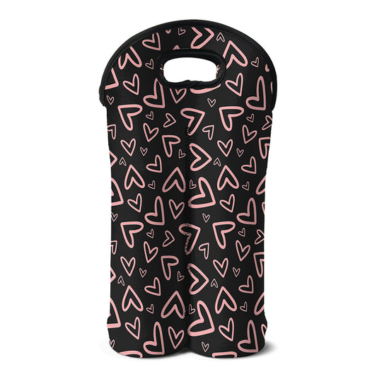 Cute Pink Heart Pattern Print Double Neoprene Wine Tote