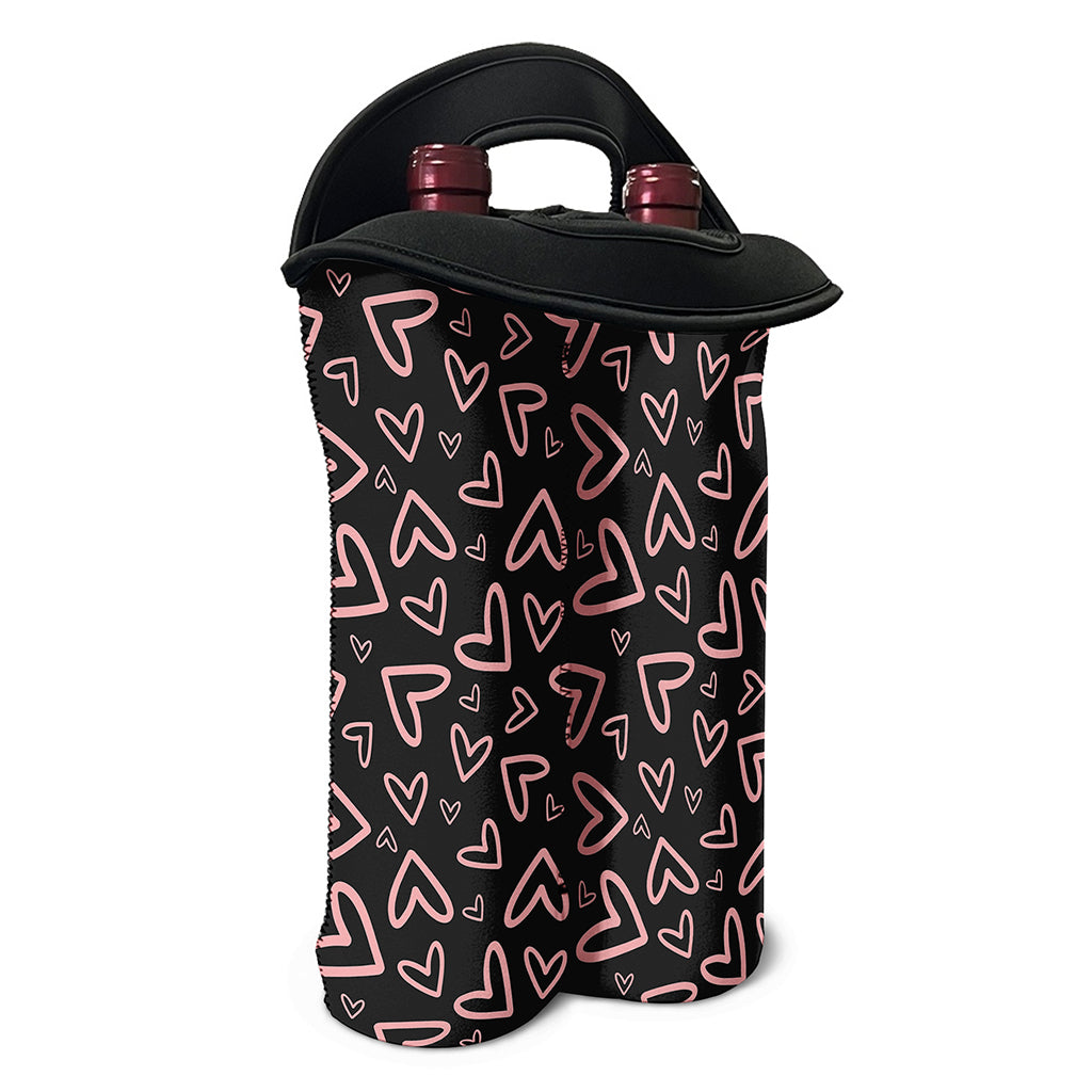 Cute Pink Heart Pattern Print Double Neoprene Wine Tote