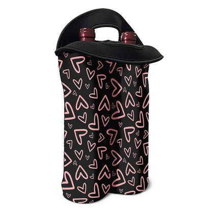 Cute Pink Heart Pattern Print Double Neoprene Wine Tote
