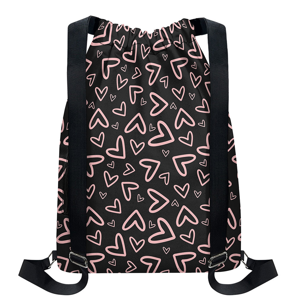 Cute Pink Heart Pattern Print Drawstring Backpack
