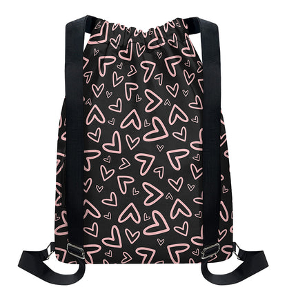 Cute Pink Heart Pattern Print Drawstring Backpack