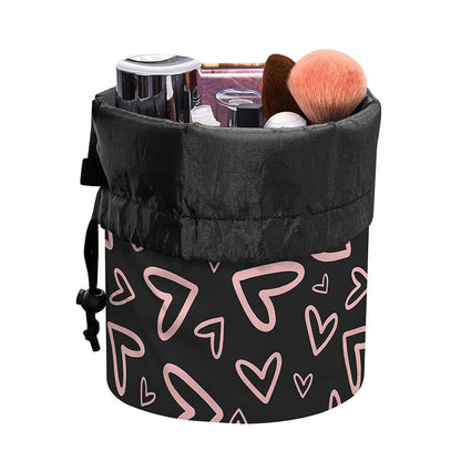 Cute Pink Heart Pattern Print Drawstring Makeup Bag