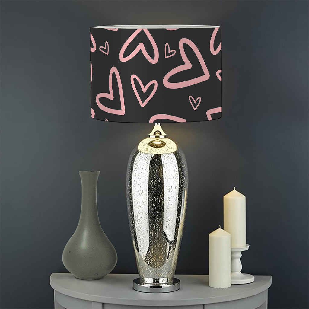 Cute Pink Heart Pattern Print Drum Lamp Shade