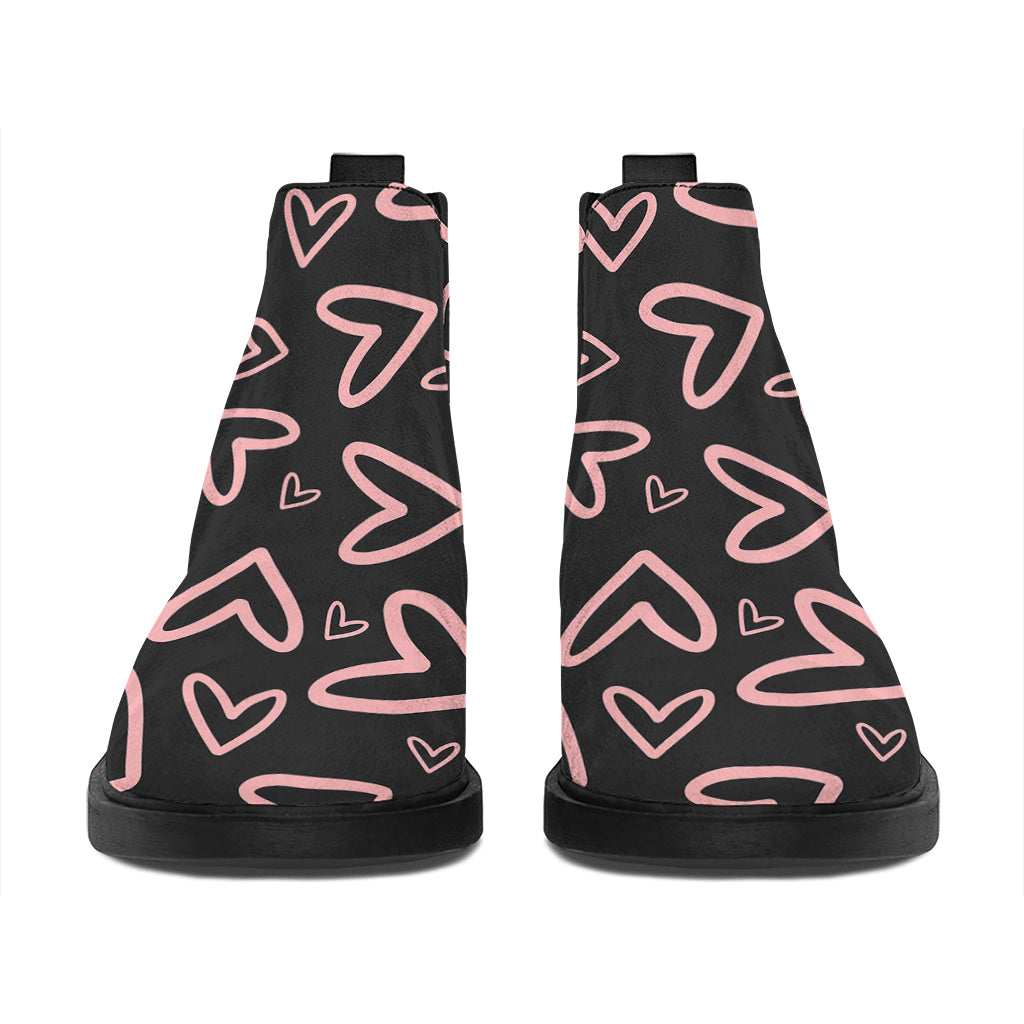 Cute Pink Heart Pattern Print Flat Ankle Boots