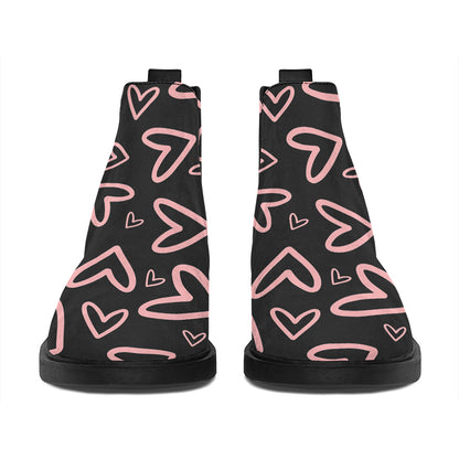 Cute Pink Heart Pattern Print Flat Ankle Boots