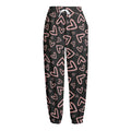 Cute Pink Heart Pattern Print Fleece Lined Knit Pants