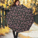 Cute Pink Heart Pattern Print Foldable Umbrella