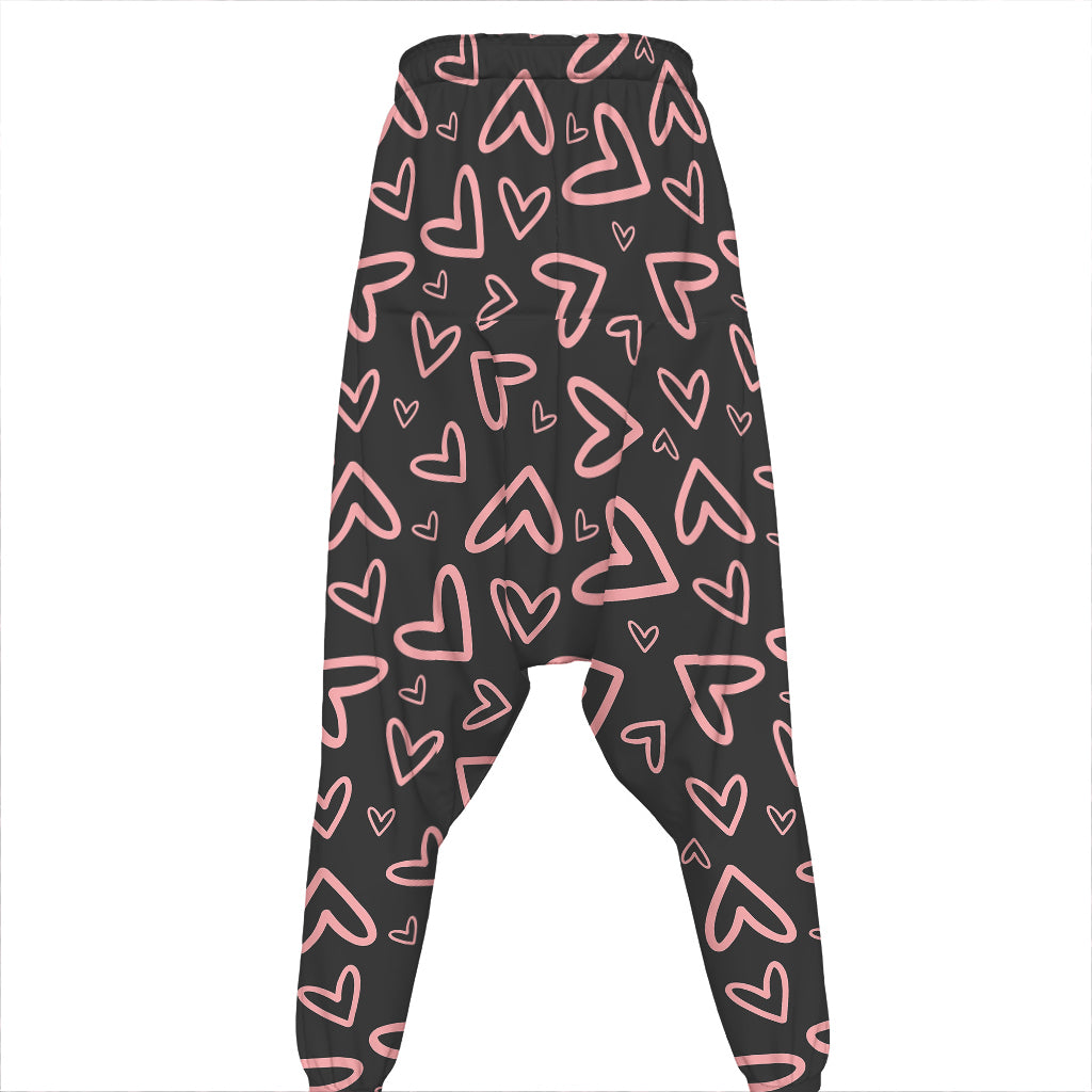 Cute Pink Heart Pattern Print Hammer Pants