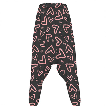 Cute Pink Heart Pattern Print Hammer Pants