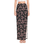 Cute Pink Heart Pattern Print High Slit Maxi Skirt