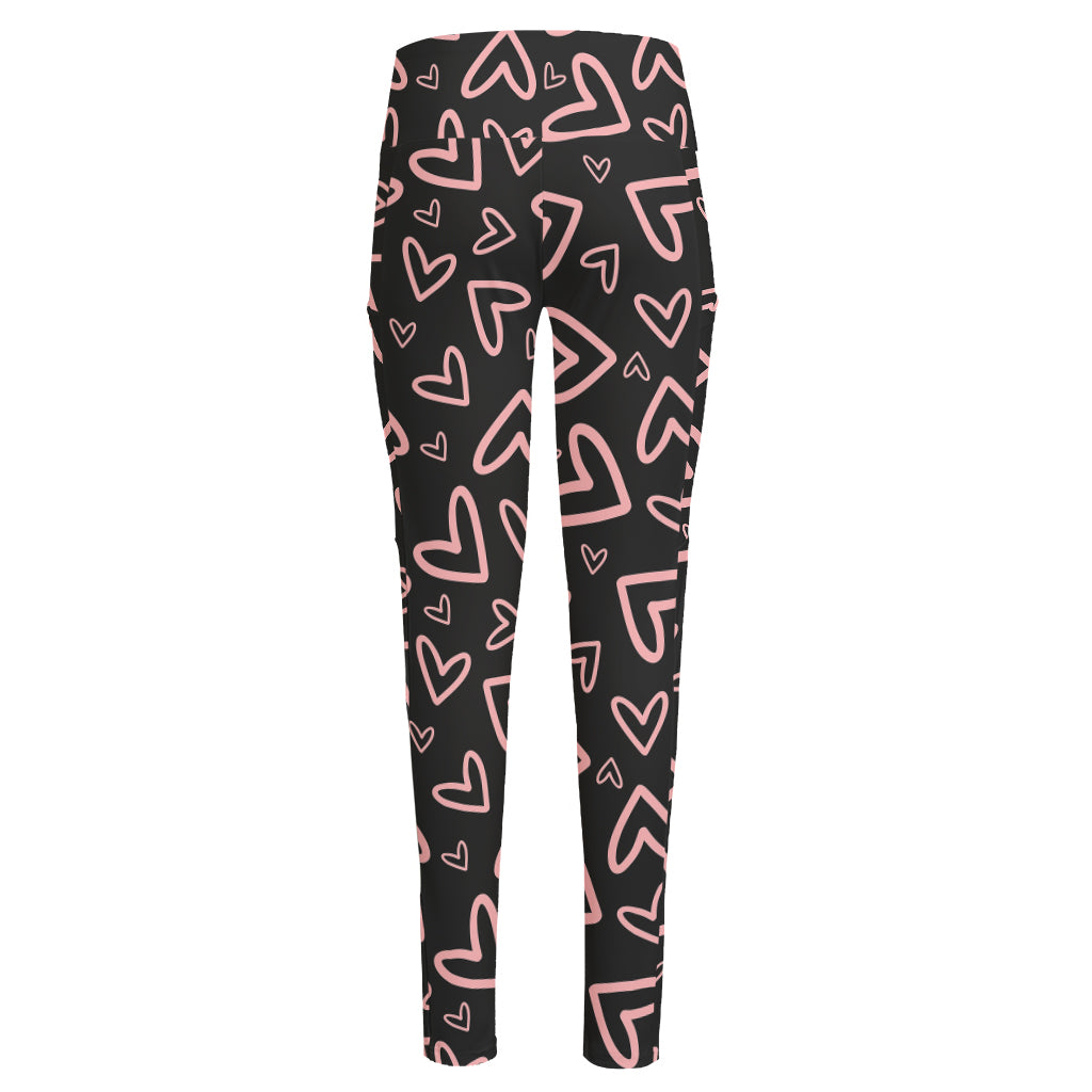Cute Pink Heart Pattern Print High-Waisted Pocket Leggings