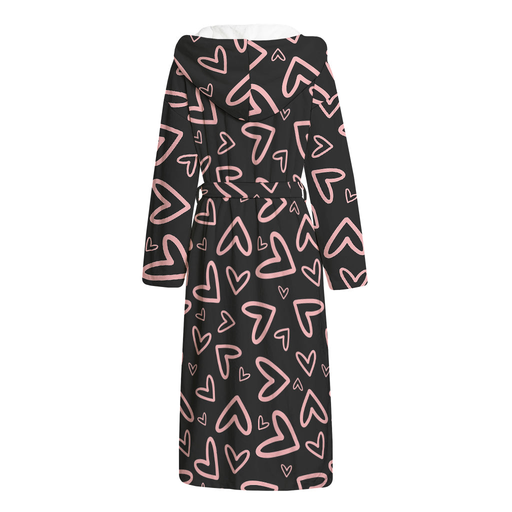 Cute Pink Heart Pattern Print Hooded Bathrobe