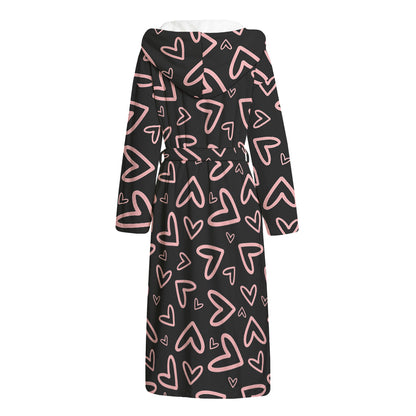 Cute Pink Heart Pattern Print Hooded Bathrobe