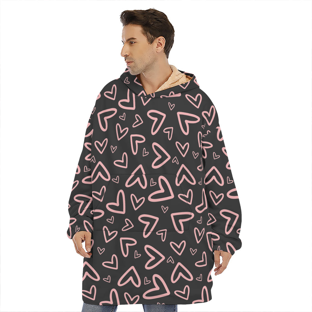 Cute Pink Heart Pattern Print Hoodie Blanket