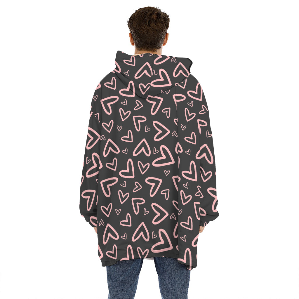 Cute Pink Heart Pattern Print Hoodie Blanket