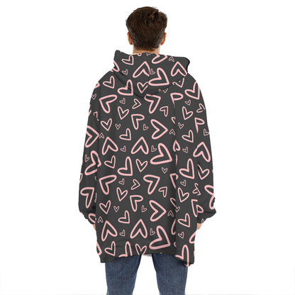 Cute Pink Heart Pattern Print Hoodie Blanket