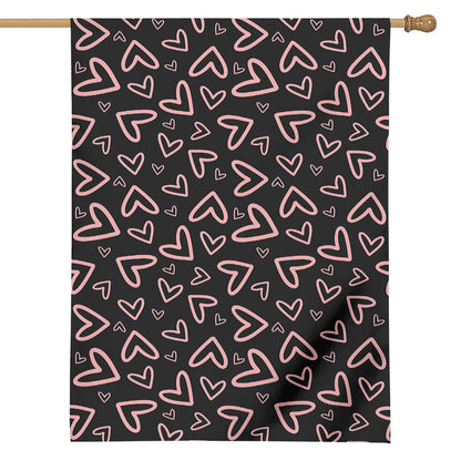 Cute Pink Heart Pattern Print House Flag