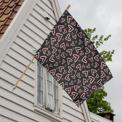 Cute Pink Heart Pattern Print House Flag