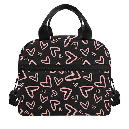 Cute Pink Heart Pattern Print Insulated Lunch Bag