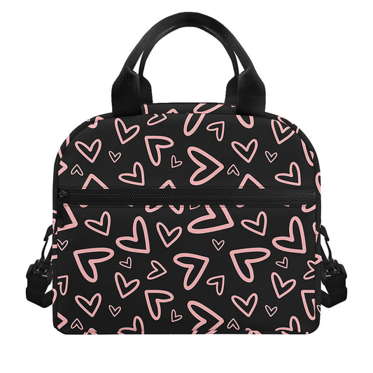Cute Pink Heart Pattern Print Insulated Lunch Bag