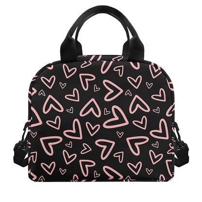 Cute Pink Heart Pattern Print Insulated Lunch Bag