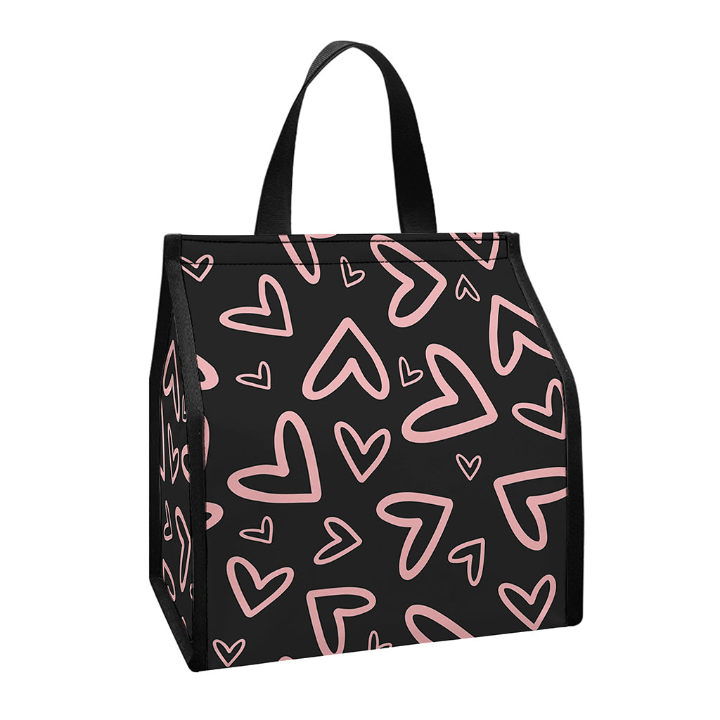 Cute Pink Heart Pattern Print Insulated Lunch Tote