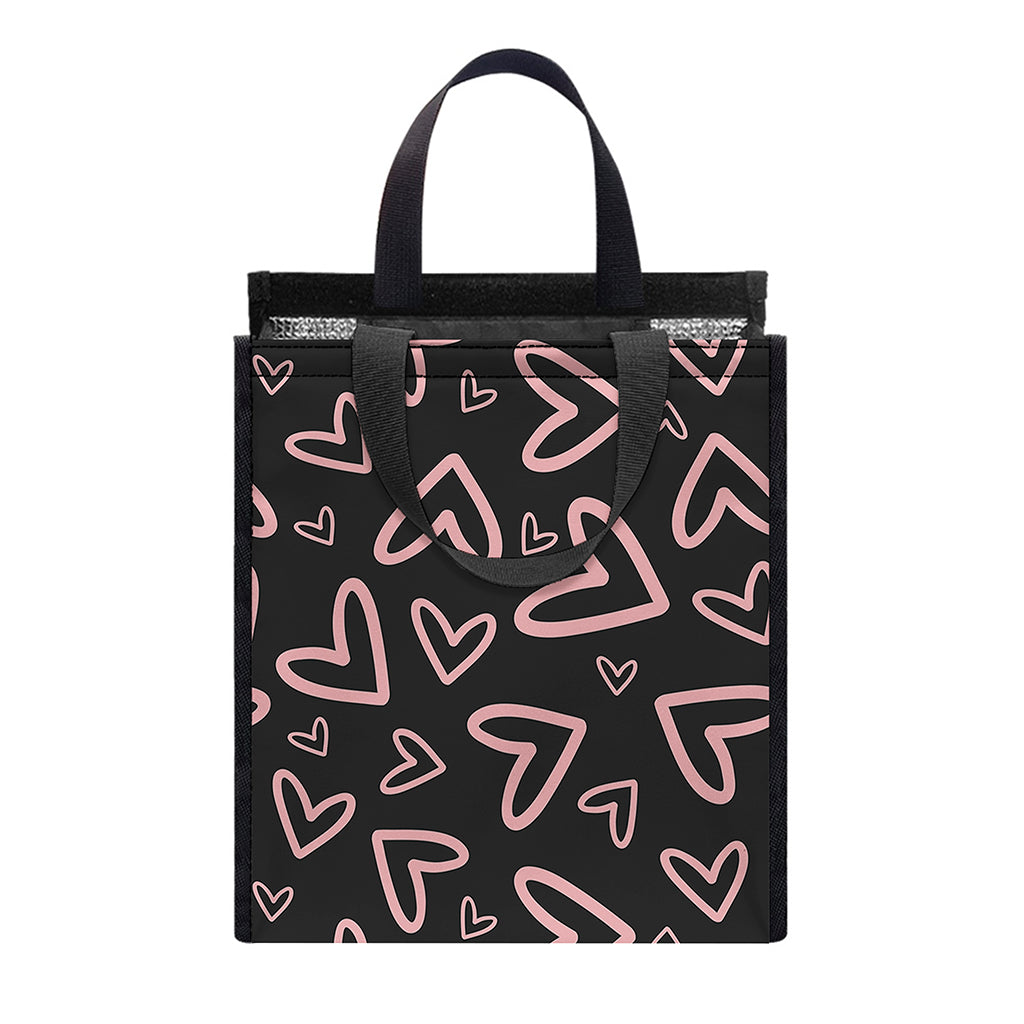 Cute Pink Heart Pattern Print Insulated Lunch Tote