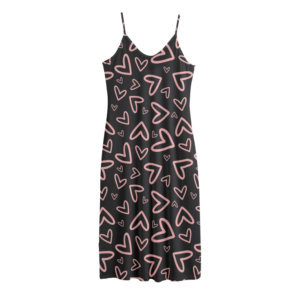 Cute Pink Heart Pattern Print Jersey Midi Cami Dress