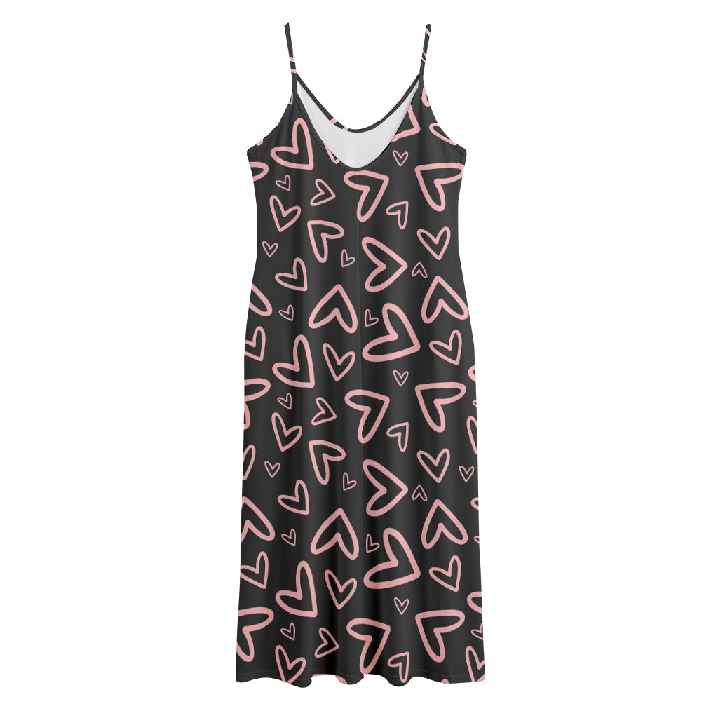 Cute Pink Heart Pattern Print Jersey Midi Cami Dress
