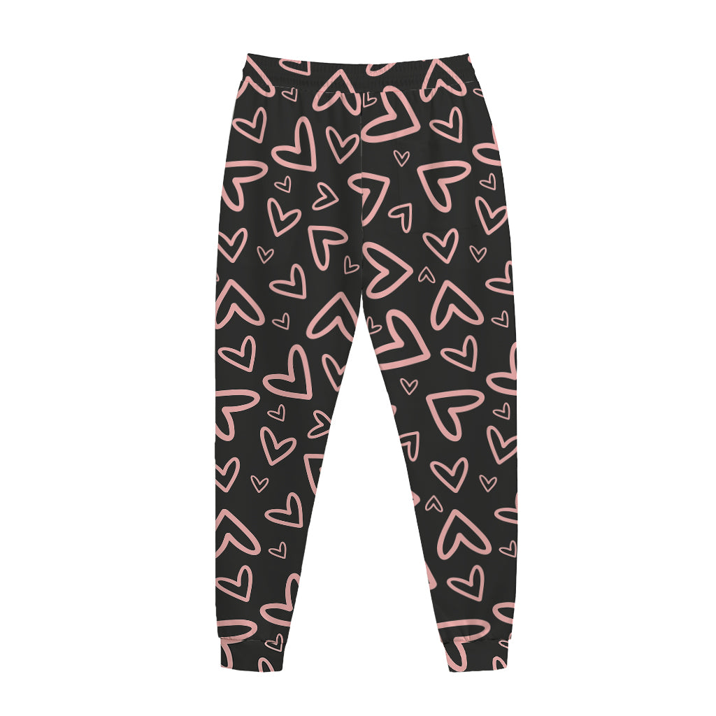 Cute Pink Heart Pattern Print Jogger Pants
