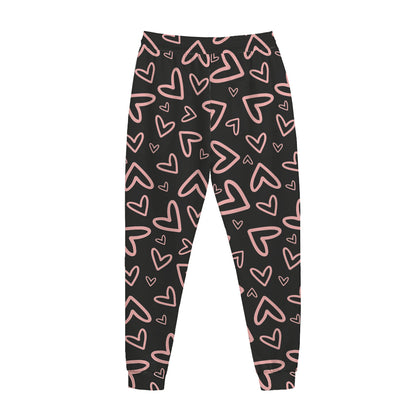 Cute Pink Heart Pattern Print Jogger Pants