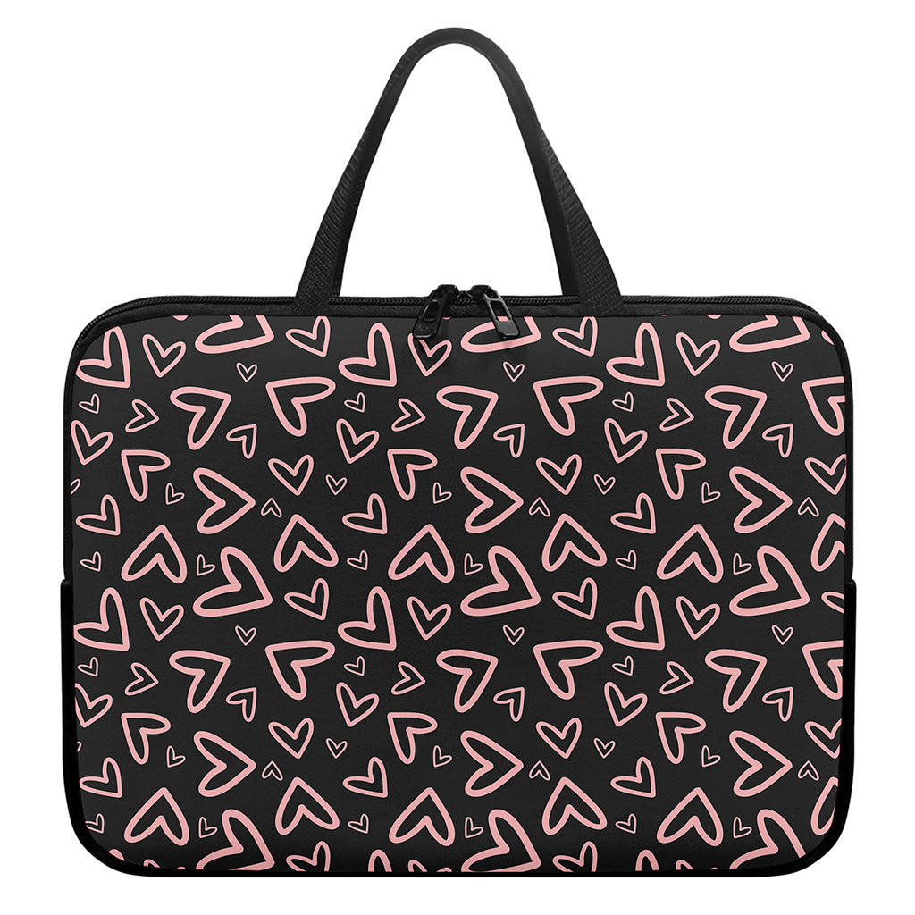Cute Pink Heart Pattern Print Laptop Sleeve With Handle