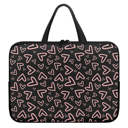 Cute Pink Heart Pattern Print Laptop Sleeve With Handle