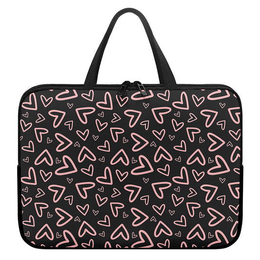 Cute Pink Heart Pattern Print Laptop Sleeve With Handle