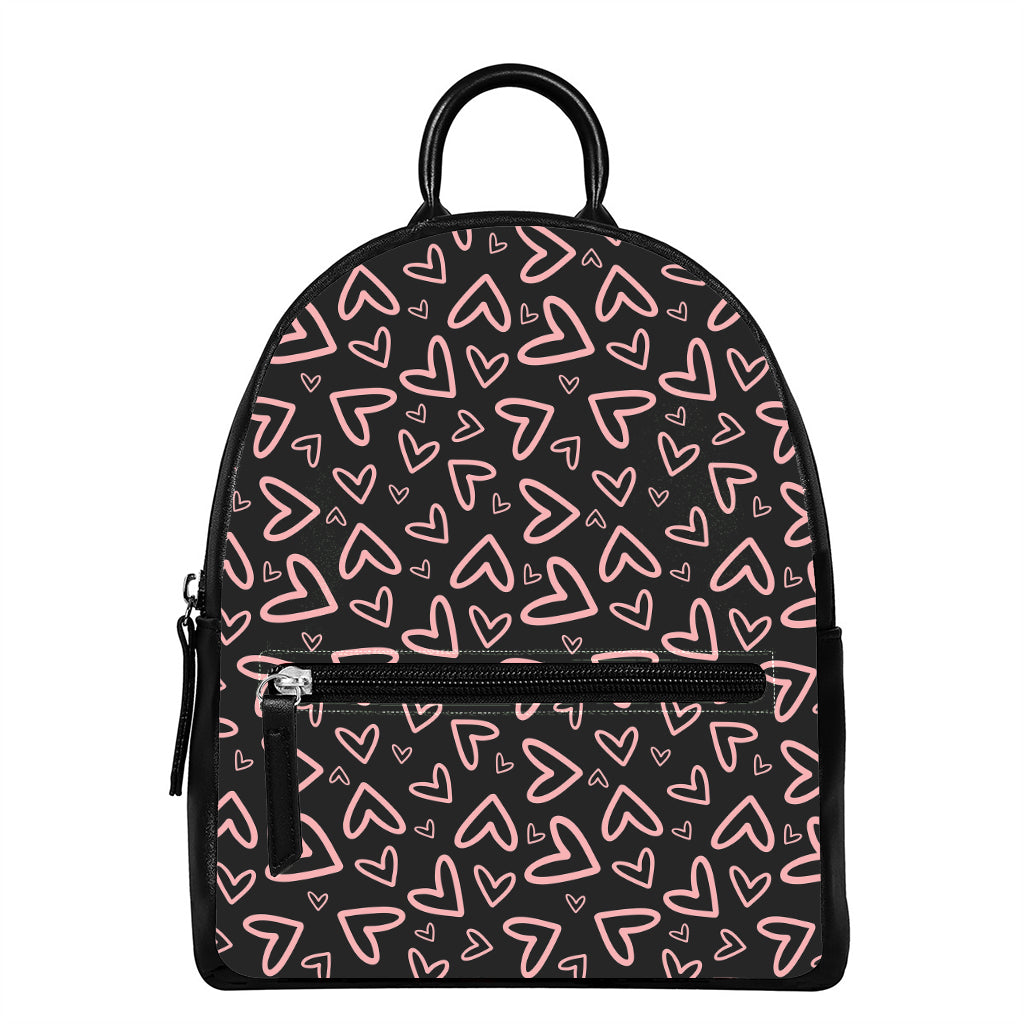 Cute Pink Heart Pattern Print Leather Backpack